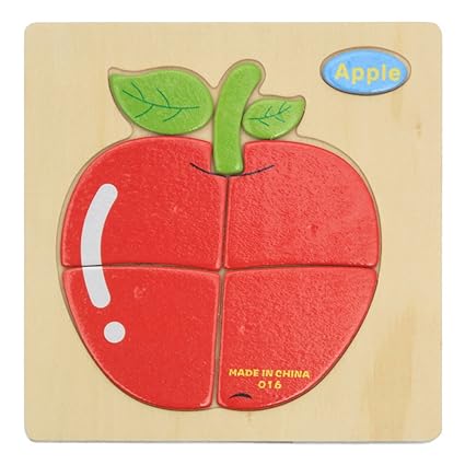 Alician Toy Children Cartoon Wooden Intelligence Jigsaw Puzzle Toy Animal Transportation Cognize Hands Grip Toy Apple