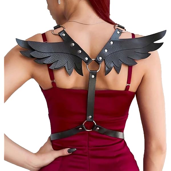 Red Leather Masquerade & Angel Wing Harness Set Heaven Sent Faux Leather Wings Harness – Rave Wonderland main image 2