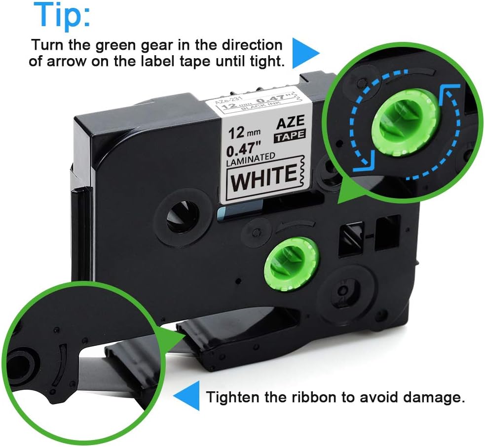 Labelife Compatible Label Tape Replacement for Brother TZe231 Ptouch Tape TZe Label Tape 12mm 0.47 Inch Laminated White Label Maker Tape TZe-231 for P-Touch PTH110 PT-D200 PTD600, 26.2 Feet, 6-Pack: Office Products