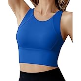 Ama Larsi High Neck Sports Bra for Women Longline Medium Impact Workout Crop Tank Tops Wirefree Padded Yoga Bra Gym