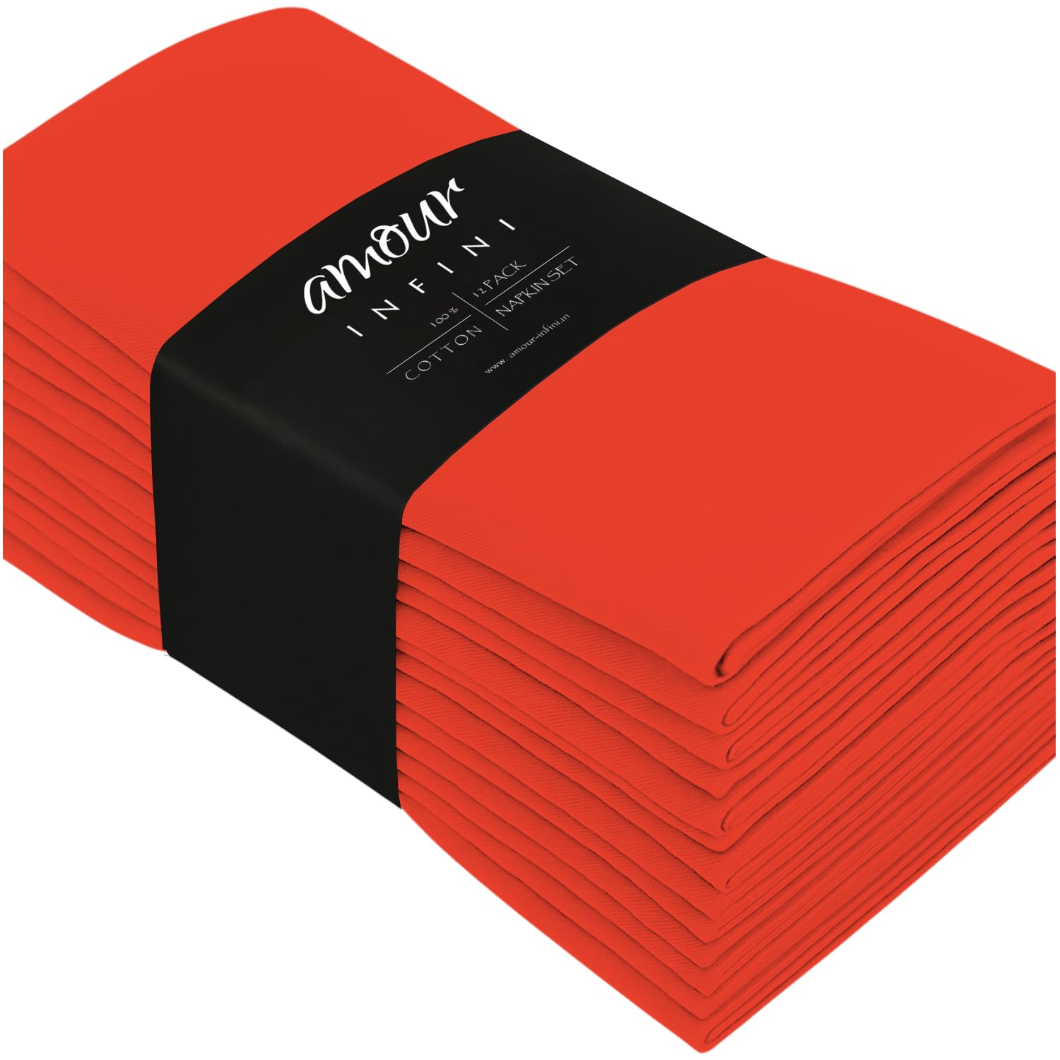 AMOUR INFINI Cotton Napkins | 12 Pack | 45 x 45 cm | 100% Ring Spun Premium Cotton |Dinner Napkins | Highly Absorbent Cloth Napkins | Orange