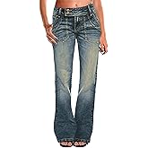 Flamingals Wide Leg Jeans for Women Low Rise Baggy Stretchy Straight Leg Bootcut Denim Pants