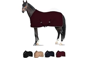 HORZE Kiel Fleece Horse Cooler Blanket | Quick-Dry Fleece Horse Cooler Sheet with X-Surcingles & Tail Cord - Dark Red - 72 in