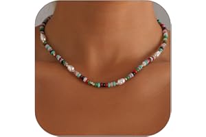 CJZTXJ Handmade Colorful Beaded Necklace for Women Dainty Pearl Necklace Adjustable Boho Jewelry Accessory for Vacation Party