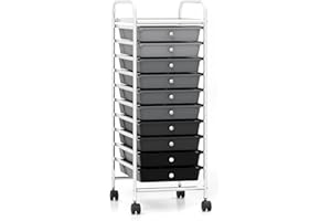 HOMGX Storage Cart with 10 Drawers, 10 Tiers Rolling Drawer Cart with 2 Lockable Wheels, Slim Rolling Storage Cart for Office/School/Home, Gradient Black
