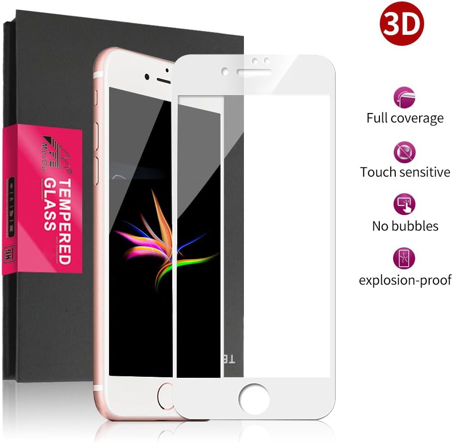 Meidom iPhone 8 Plus Screen Protector Tempered Glass Case Friendly [Edge to Edge] 5D Full Coverage [Bubble-Free] Screen Protector for iPhone 8 Plus/iPhone 7 Plus-White