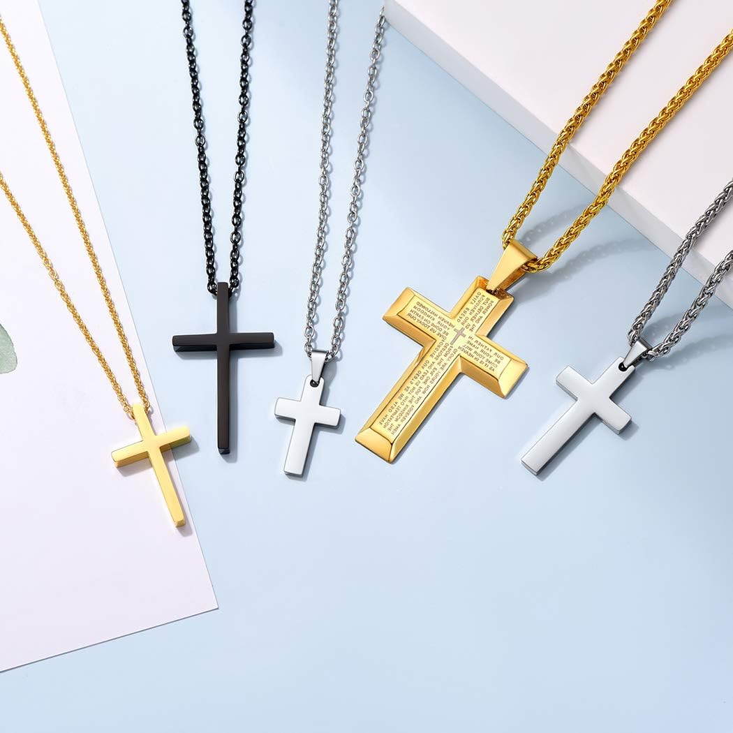 Suplight Lord's Prayer Cross Necklace Classic Pendant Christian Bible Verse Necklace Stainless Steel Black Cross Our Father Prayer Necklace for Men Boys - Image 5