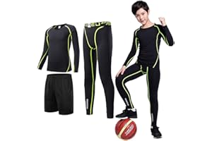 Tesuwel 2/3/4 Pcs Boys Girls Base Layer Athletic Compression Leggings and Shirts Thermal Underwear Set Running Pants Tights