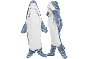 NAFLEAP Wearable Blanket Hoodie kids Shark Dinosaur Onesie Costume Gifts for Girls, Shark blue, 130