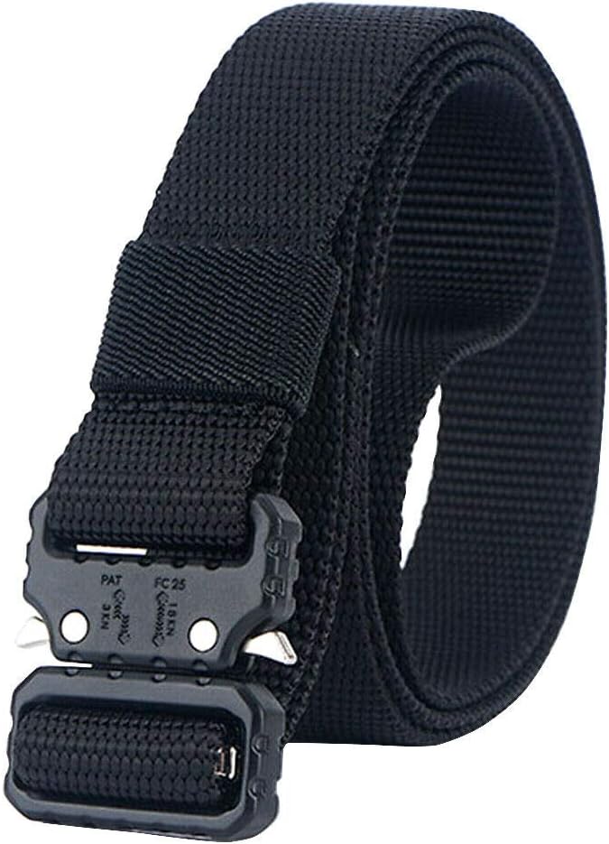 NiceShop16 Quick Release Nylon Belt Small Lightweight Heavy Duty Military Webbing Tactical Belts for Men 1 inch wide (Black (Black Buckle))
