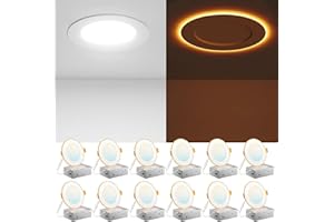 Amico 12 Pack 4 Inch 5CCT Recessed Pot Light with Night Light, 2700K/3000K/3500K/4000K/5000K Selectable, 10W 700LM Dimmable L