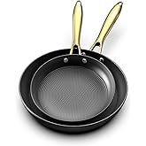 imarku Non Stick Frying Pans, Professional Cast Iron Skillets 2 Pcs - 8 Inch & 10 Inch Frying Pans Nonstick, Honeycomb Long Lasting Frying Pan Set Gold Handle Oven Safe Pan, New Home Essentials