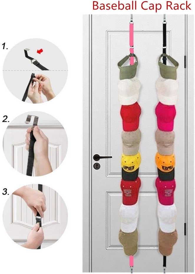 LOVEing Baseball Cap Rack Storage. Can Be Used For Two Rooms After The Door.Excellent Ball Cap Rack Storage Holder Organizer Hats Shelf Cap Holder. (Black and Pink)