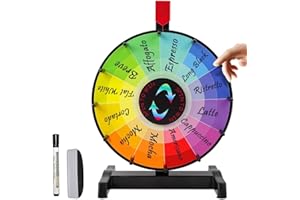 Hooomyai 12" Tabletop Prize Wheel Spinner with Stand 12 Slots Spinning Prize Wheel Editable Wheel Game Spinner with Dry Erase Markers & Eraser for Fortune Spin Game Tradeshow Carnival