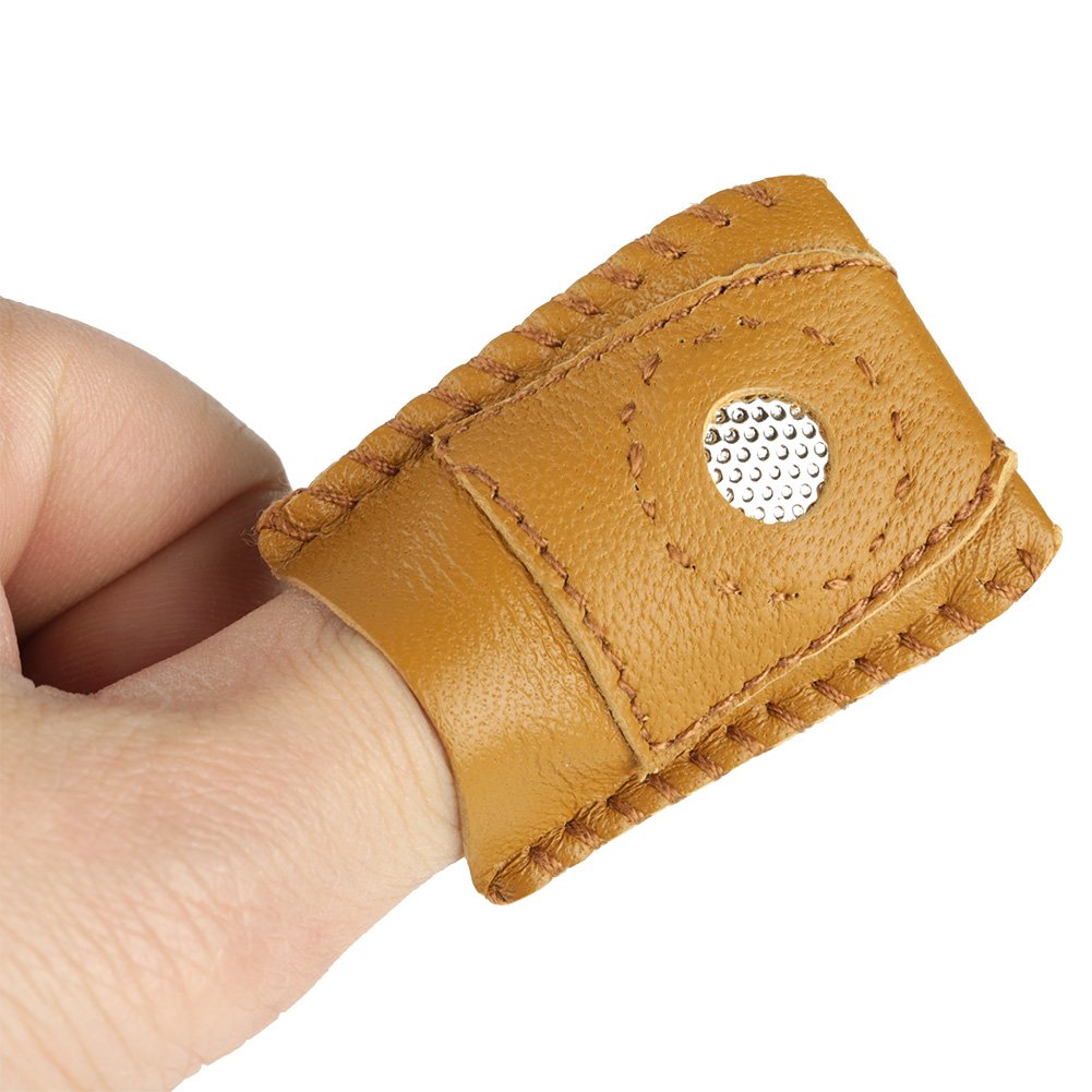 Delaman Thimble Finger Sets with Metal Tip Hand Needlework Accessory 2pcs Large Size Leather