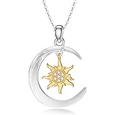 LWXIE Diamond Sun and Moon Necklaces for Women 925 Sterling Silver Sun Pendant Necklace for Women Wife (0.028 ct t.w)