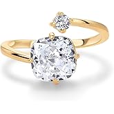 PAVOI 14K Yellow Plated Toi Et Moi 3CT Cushion Cut Cubic Zirconia Stone Wraparound Engagement Promise Ring for Women - Statement Ring