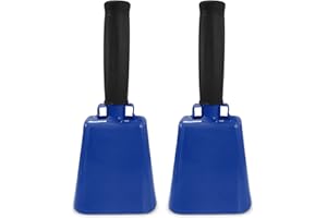Deke Home - 2 Pack 7 Inch Steel Cowbells with Handle, Loud Noise Makers for Football, Sports, Parties, Competitions, School Spirit & Safety, Large Hand Bell for Cheering & Percussion Instrument
