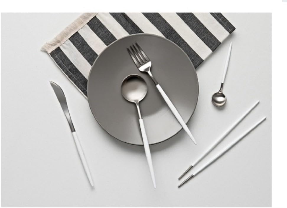 Kosney Beutipol Home Dinner Flatware Cutlery Set of 5 Pcs, Dinner Spoon, Dinner Fork, Dinner Knife, Chopstick, Tea Spoon, Professional Cutlery Brand - Silver White