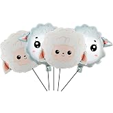 4 Pieces Cute Animal Sheep Aluminum Foil Balloons Set for Farm Barnyard Themed Birthday Baby Shower Wedding Party Decorations Supplies