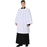 IvyRobes Catholic Clergy Surplice White Square Neckline Surplices Church Chior Altar Server Vestments