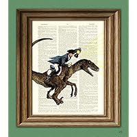 Paul Revere Riding a Velociraptor Dinosaur Beautifully Upcycled Dictionary Page Book Art Print