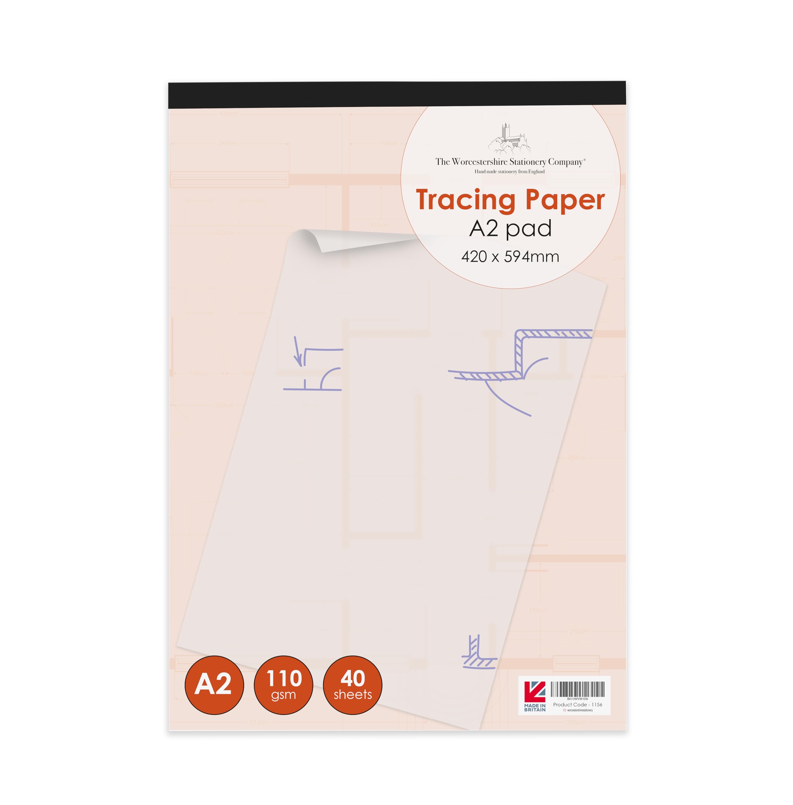 A2 Tracing Paper pad, Professional Range, 40 Sheets, 110gsm Paper