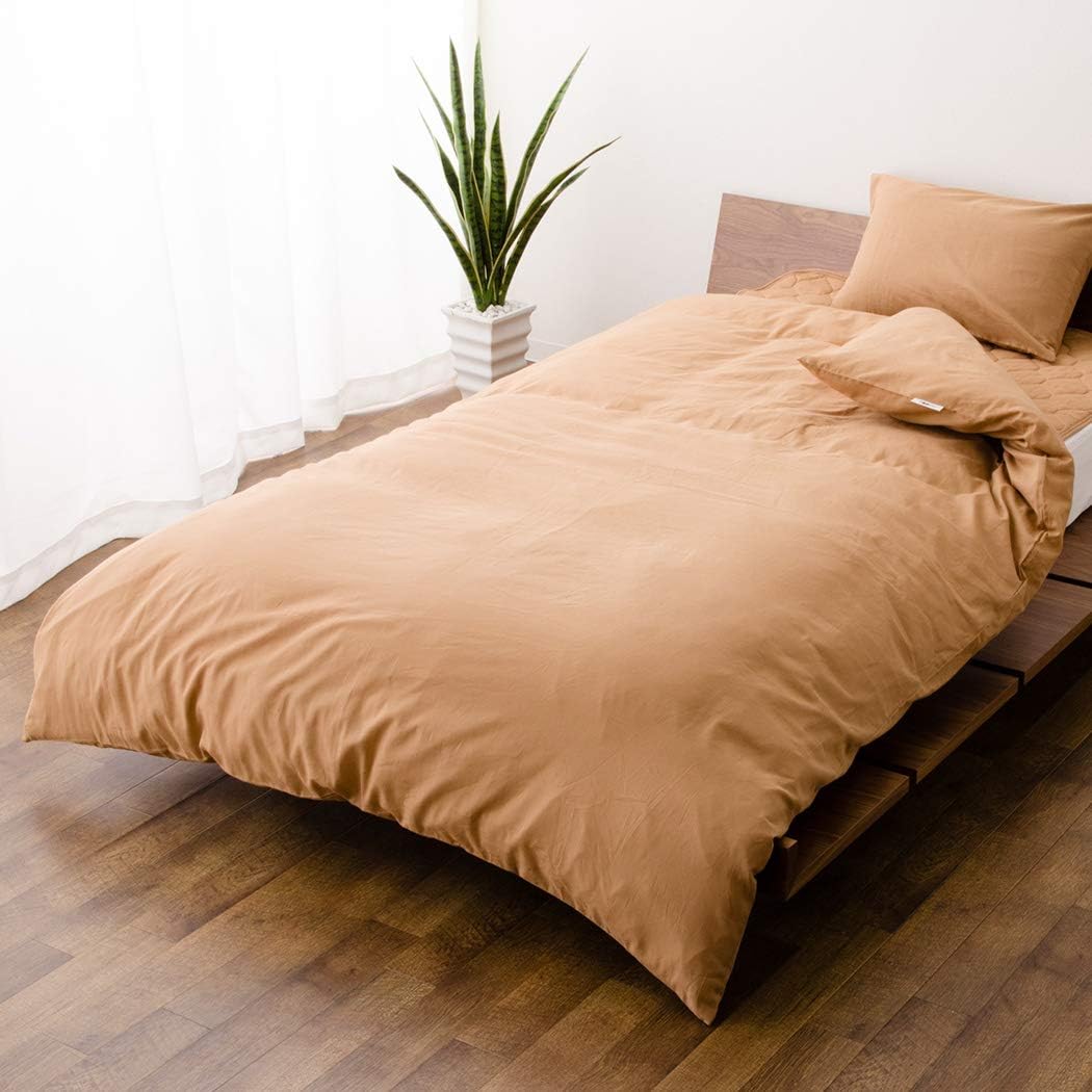 EMOOR Bleached Gauze Comforter Cover, 100% Pure Cotton, Semi-Double Size(67x83in), Brown