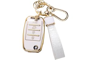 CACARLIKE for Kia Key Fob Cover with Kia Keychain, Car Key Fob Case Compatible with Kia Rio Optima Soul Sportage Sorento Carens Smart Key Protector