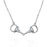 Uniquely Quaint Statement 925 Sterling Silver Horse Necklace with Sparkly Gemstones. Horizontal Horsebit Pendant Necklaces in Silver, 18K Gold, or Rose Gold