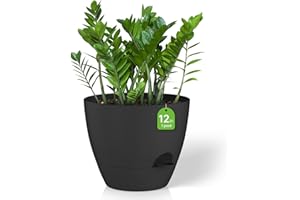 ZMTECH 12 Inch Plant Pot 1 Pack Planter for Indoor Plants Self Watering Pot Flower Pot with Drainage Holes and Saucer for Out