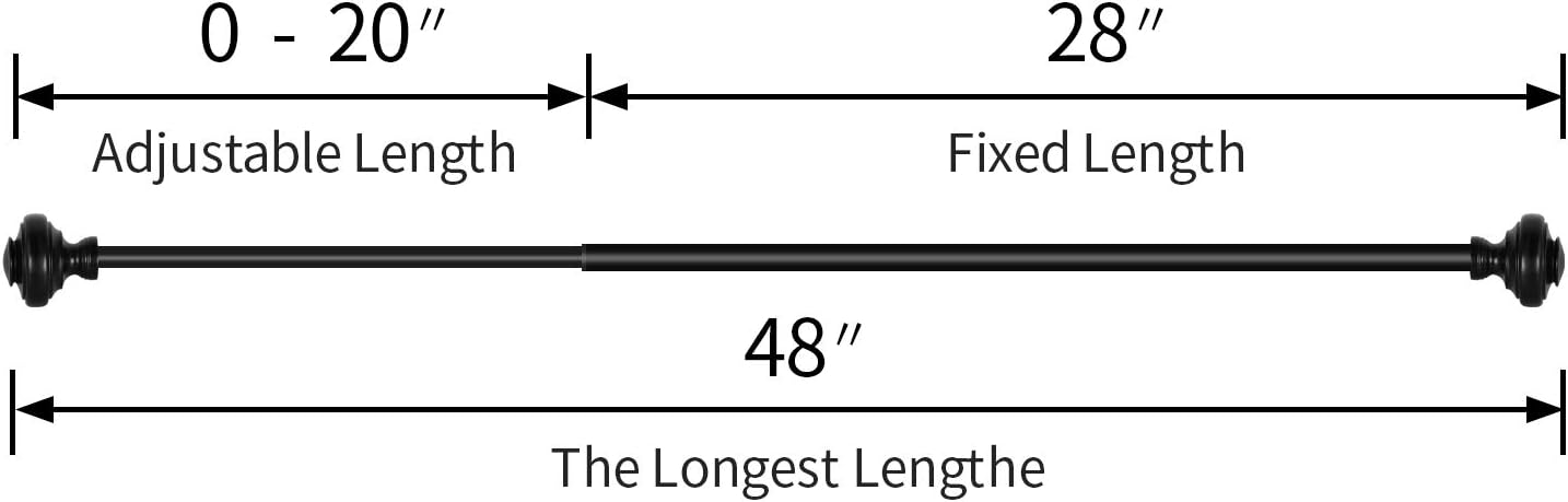 BOBOMOMO 2 Pack Adjustable Curtain Rod 3/4" Single Window Rod 28"-48" with Twisting Finials Black Drapery Rod of Window Treatment (Black, 28-48): Home & Kitchen