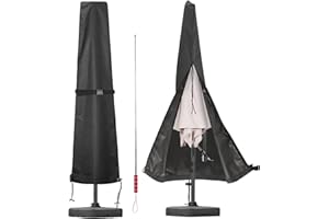 GARDRIT Patio Umbrella Cover, Waterproof 600D Oxford Fabric Umbrella Covers with Smooth Long Zipper and Telescopic Rod, Fits Outdoor Market Umbrellas 7ft to 11ft, Black