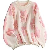 Floerns Women's Bear Long Sleeve Fall Sweater Crew Neck Bowknot Knit Pullover Tops