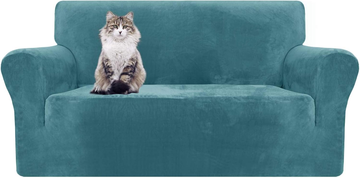 MAXIJIN Thick Velvet Sofa Covers 2 Seater Super Stretch Non Slip Loveseat Covers for Living Room Dogs Cat Pet Plush Love Seat Couch Slipcovers Elastic Furniture Protector (2 Seater