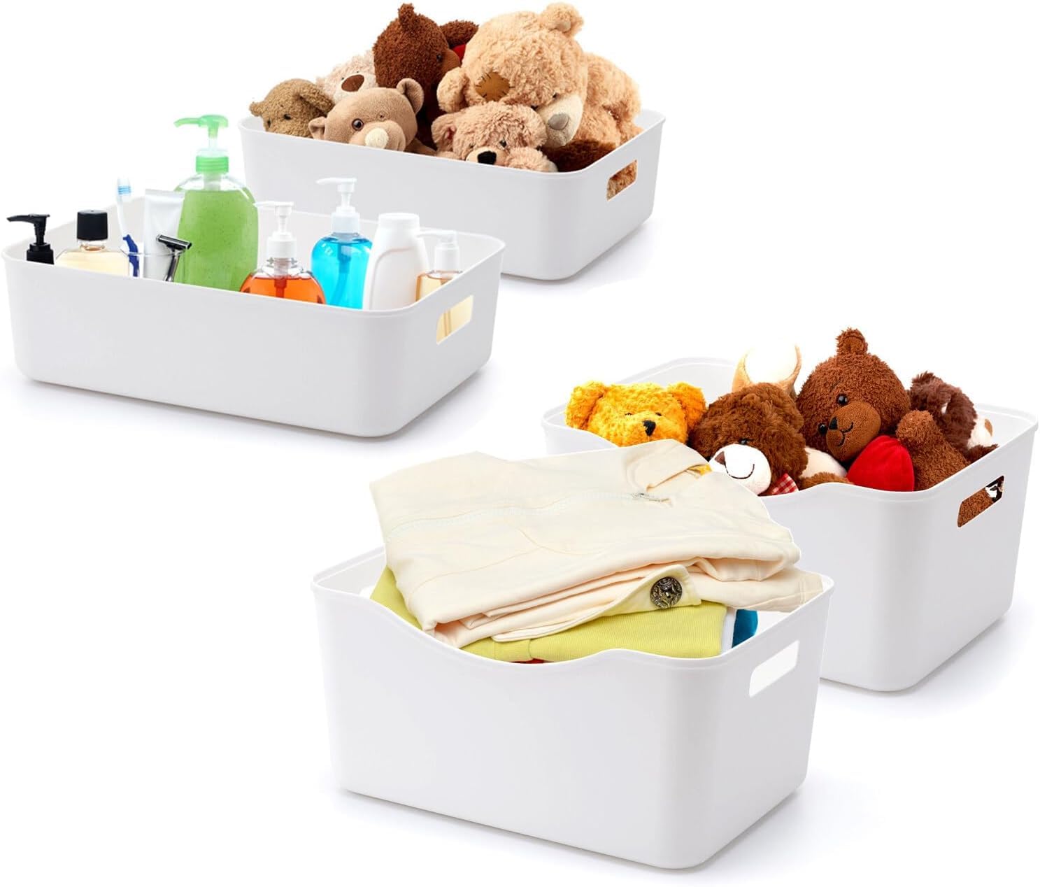 BigTron Storage Bin with Handle-Kitchen Pantry, Bathroom Vanity, Laundry, Health,Refrigerator and Beauty Product Supply Organizer, Under Cabinet Caddy (Medium -2 pcs+Large -2 pcs, White)