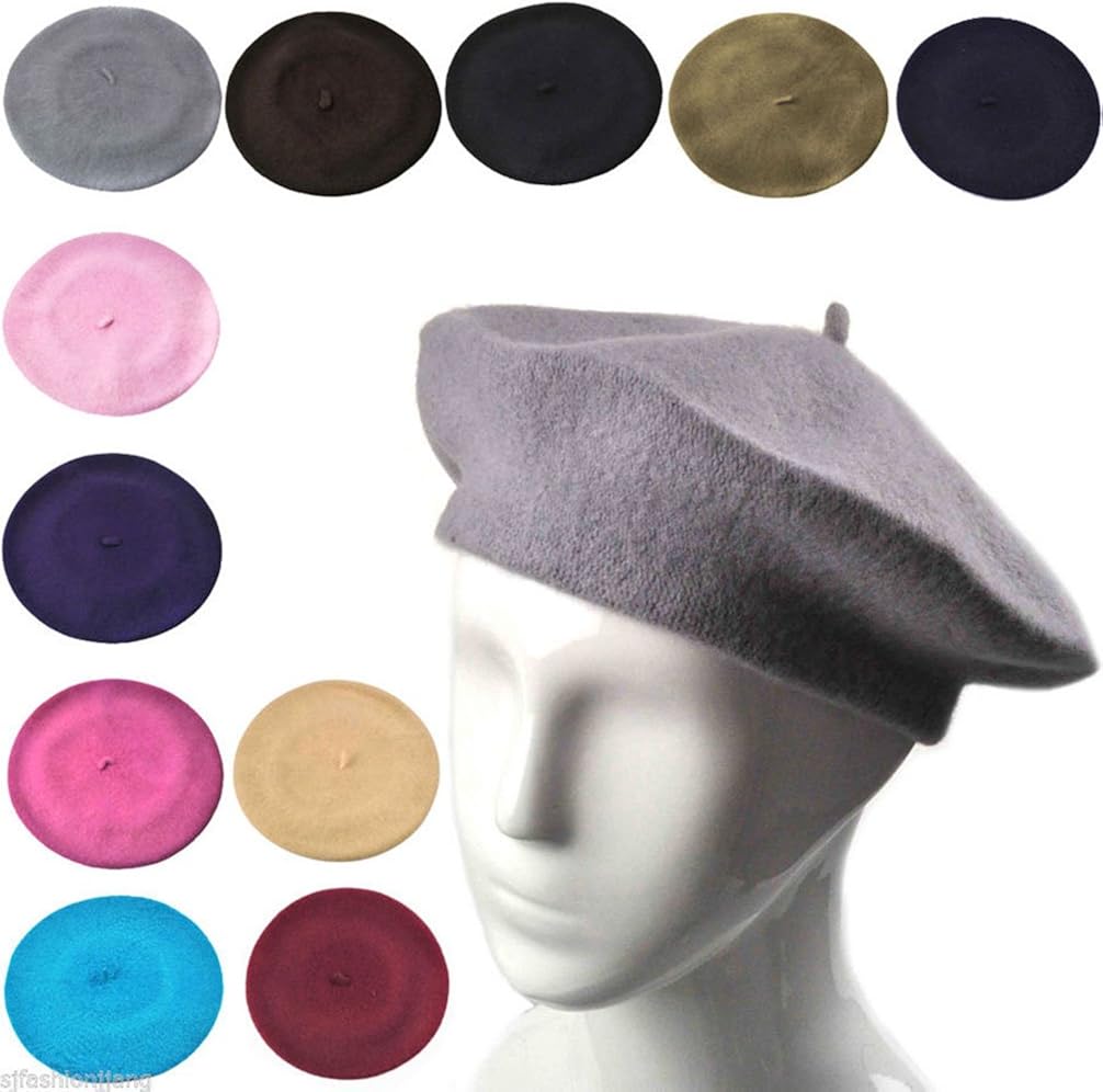 Women French Wool Beret Hats - Solid Color Classic Beanie Winter Cap(Royal Blue) at  Women’s Clothing store