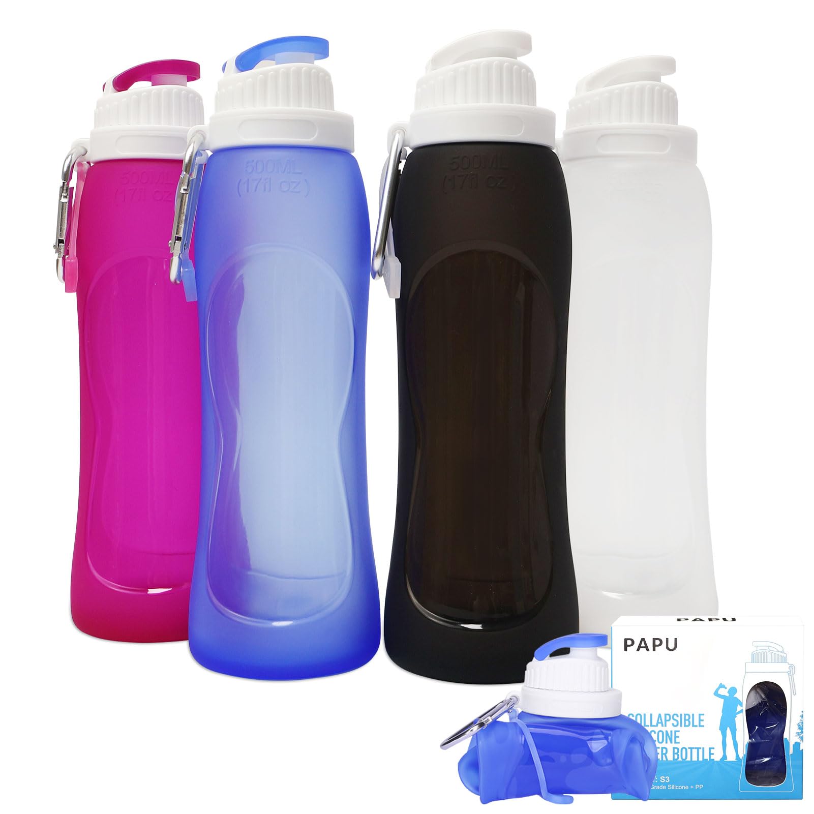 PAPU Leak-proof ultra-light drinking bottle 500 ml, collapsible water bottles, BPA-free, bottle for sports, cycling, fitness, outdoor activities, sports bottle (blue) — image 1