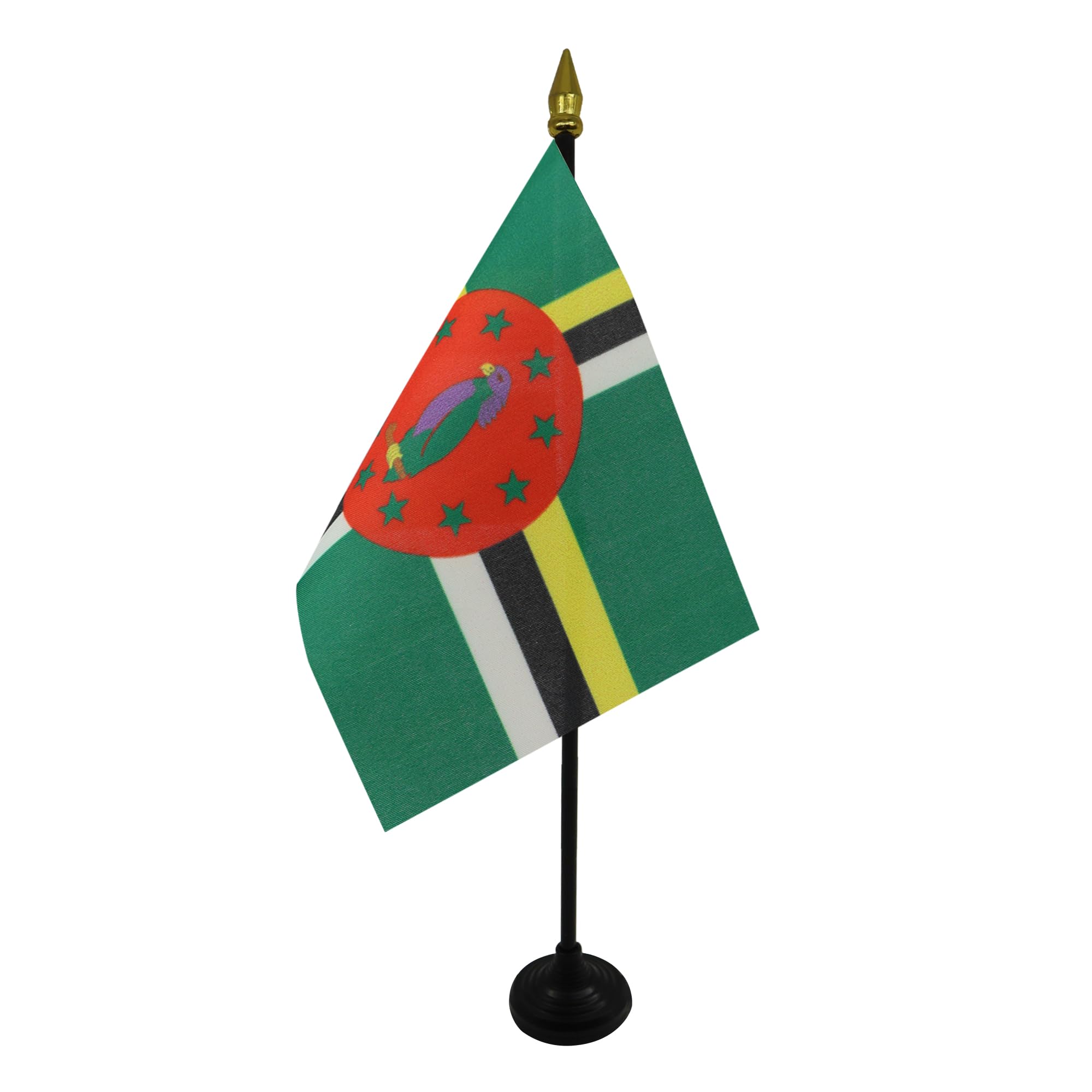 AZ FLAG - Dominica Table Flag 4'' x 6'' - Dominican Mini Desk Flag 100% Polyester 15 x 10 cm - Office Mini Banner with 10'' Pole - Golden Spear