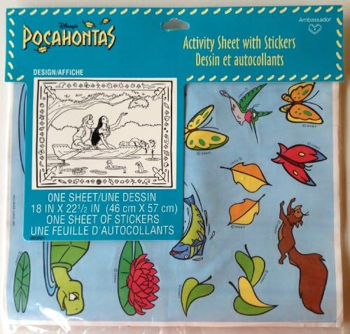 Disney's POCAHONTAS &amp; JOHN SMITH Coloring Activity Sheet &amp; STICKERS Party Favor (22 Inches Wide Sheet)