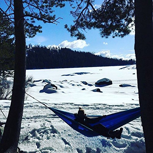 Kamileo Double Camping Hammock, Lightweight Nylon Portable Hammock with Sleep Mask and Tree Straps, for Camping Backpacking Outdoor Beach Yard (Blue)