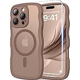 3 in 1 Magnetic for iPhone 16 Pro Max Case, 1X Screen Protector+1X Wrist Strap, Cute Wavy [Full Camera Protection][Fit for MagSafe], Trendy Matte Women Girls Case for iPhone 16 Pro Max 6.9", Brown