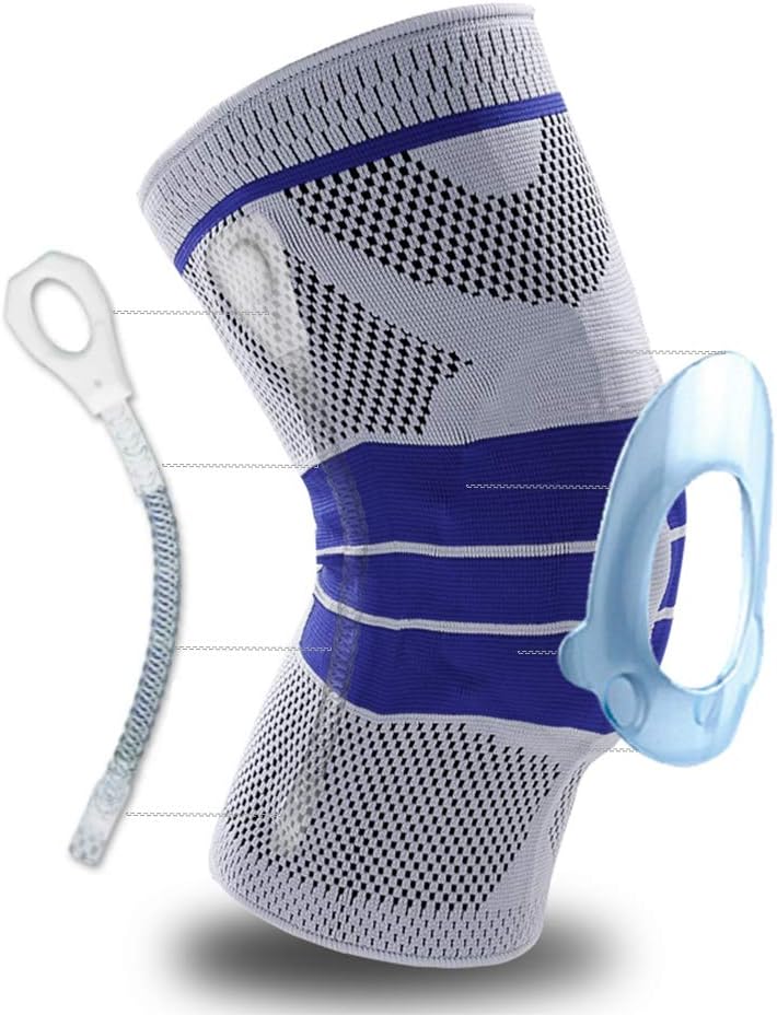 Knee Support Brace Compression Sleeve with Side Stabilizers + Silicone Patella Gel Pad for Meniscus Tear,Arthritis,Jogging,Sports,Running Men Women(Single) … (Medium, Grey)