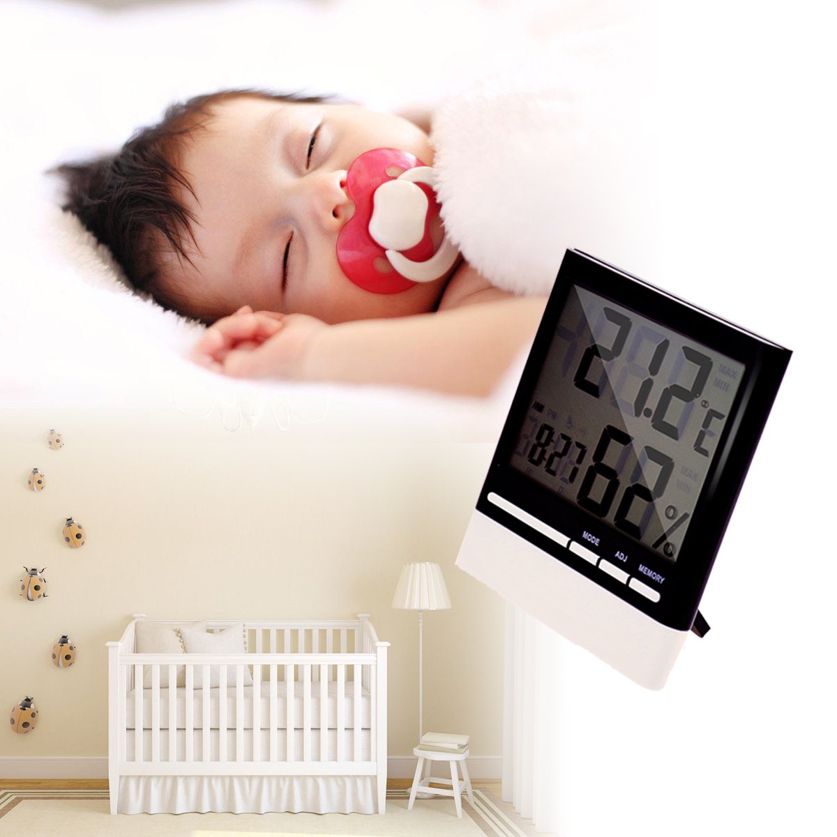 ALLESCOOL Innen Thermometer Hygrometer, Digitales Thermo-Hygrometer mit Großer LCD Bildschirm für Hause, Lager, Büro, Autos und Weinkeller