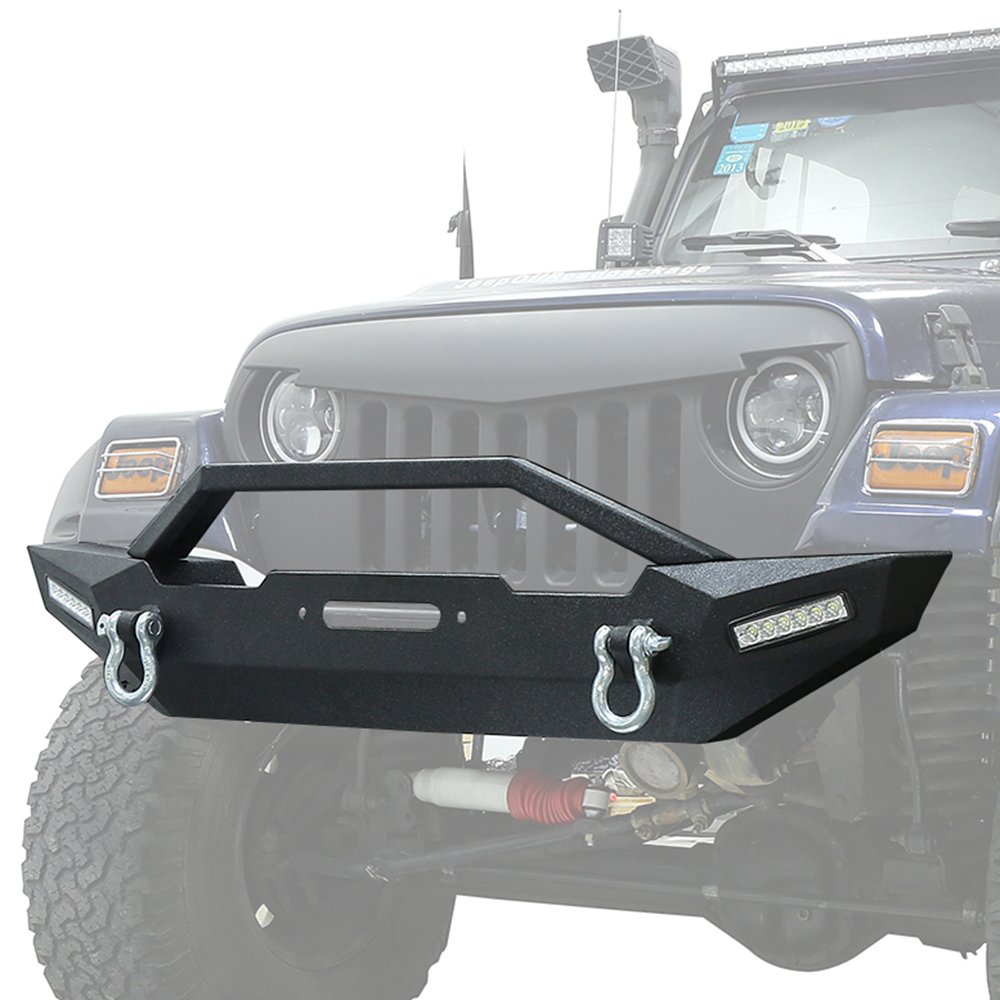 Amazon.com: Jeep YJ TJ Off Road Blade Front Bumper w/Winch Plate & 2X LED  Accent Lights for 1987-2006 Jeep Wrangler: Automotive