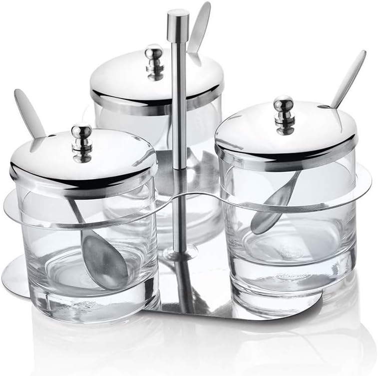 FnS Trino Cruet Spice Jar Sets, 3 PCS Stainless Steel and Glass Condiment Set, Seasoning Container with Lid Spoon (Capacity 245ml Each)