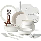 CAROTE 18Pcs Ceramic Cookware Set with Detachable Handle, Pots and Pans Set Non Stick, Non Toxic Kitchen Cooking Sets with Stand-Up Lid, PFAS and PFOA Free, Oven Safe, Induction Ready, Cream White