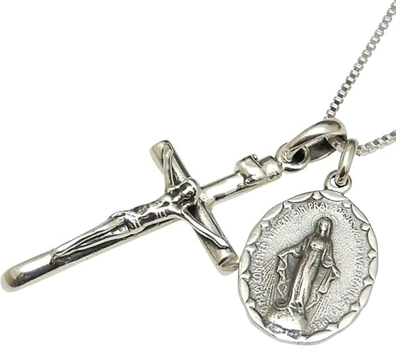Amazon ロザリオ シルバーネックレス メンズ ネックレス シルバー ネックレス マリア像 十字架 メンズネックレス シルバー925 クロス ネックレス ベネチアンチェーン 付き ネックレス 通販