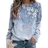 Akivide Women's Flower Graphic Printed Long Sleeve Crewneck Sweatshirt Fall Casual Loose Plus Size Pullover Tops for Women