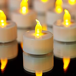 YIWER Tea Lights LED Tea Light Candles 100 Hours Pack of 50 Realistic Flickering Bulb Battery Operated Tea Light for Seasonal Festival Celebration Electric Candle in Warm Yellow
